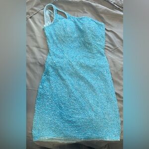 Elegant Blue Sequin Mini Dress